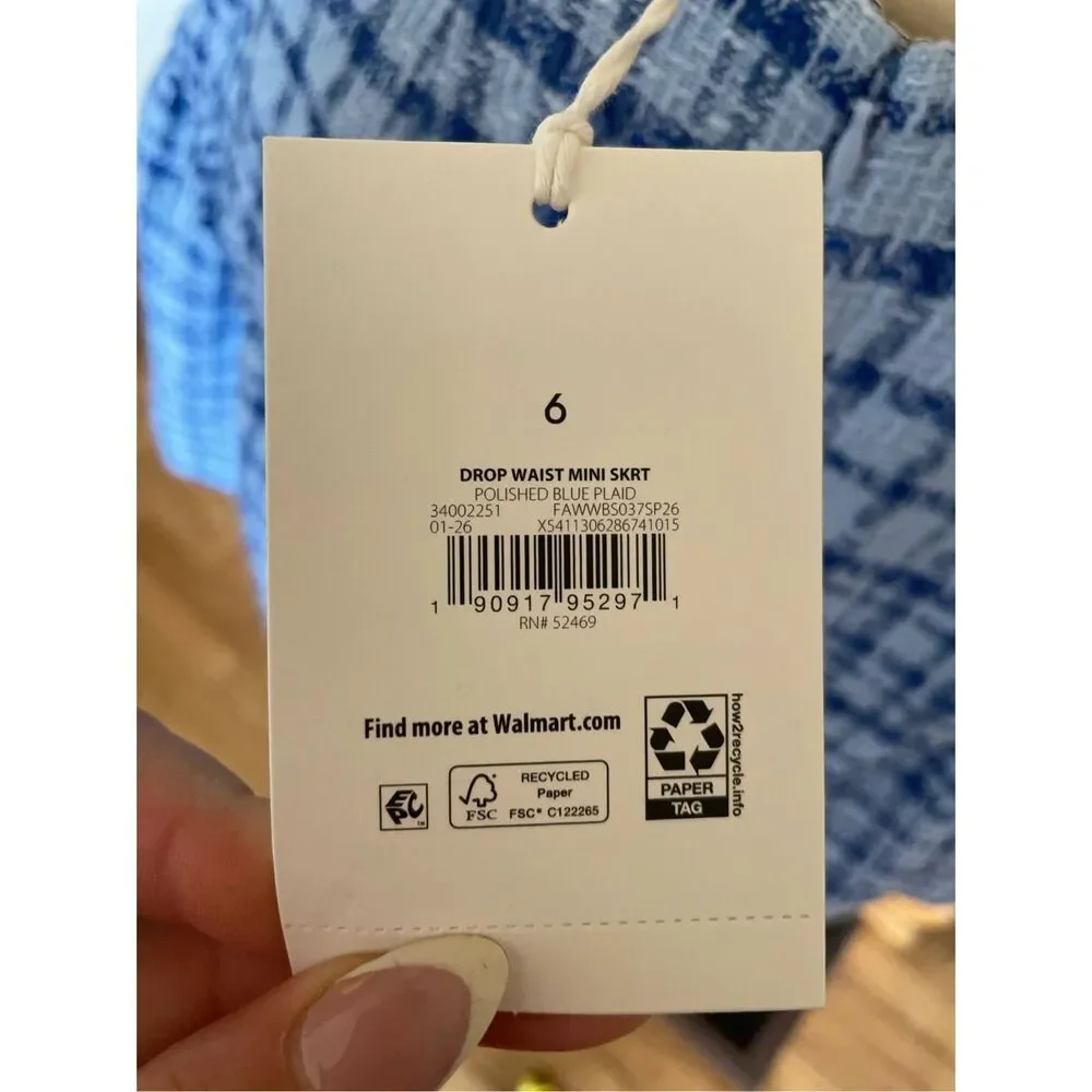 Free Assembly Blue Mini Plaid Skirt 6 New - Picture 5 of 6